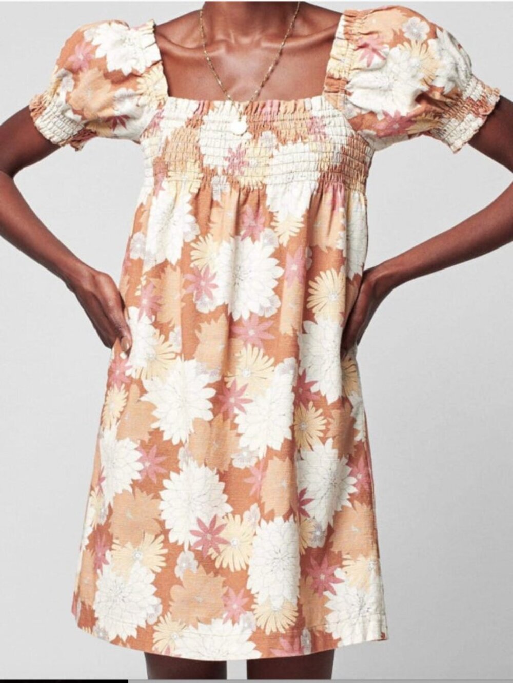 Faherty Ramona Smocked Floral Dress Organic Cotton Size M Coastal Cottage